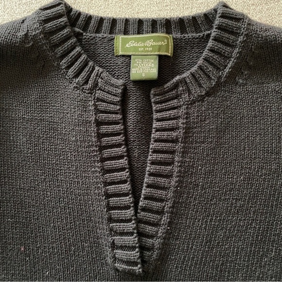 Eddie Bauer Black Notch Neck 3/4 Sleeve Sweater - Picture 4 of 5